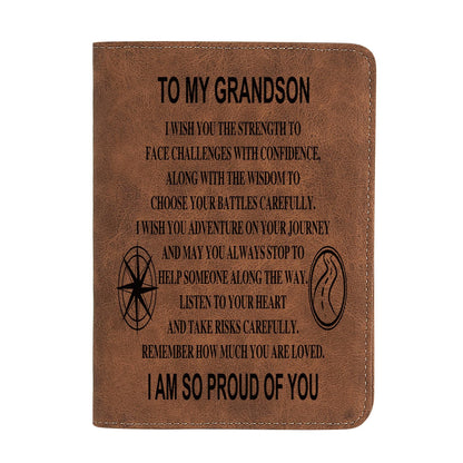 To My Grandson Gifts, Leather Passport Holder for Men Personalized Engraved Passport Holder,Birthday Christmas Gifts (I WISH YOU GRANDSON)