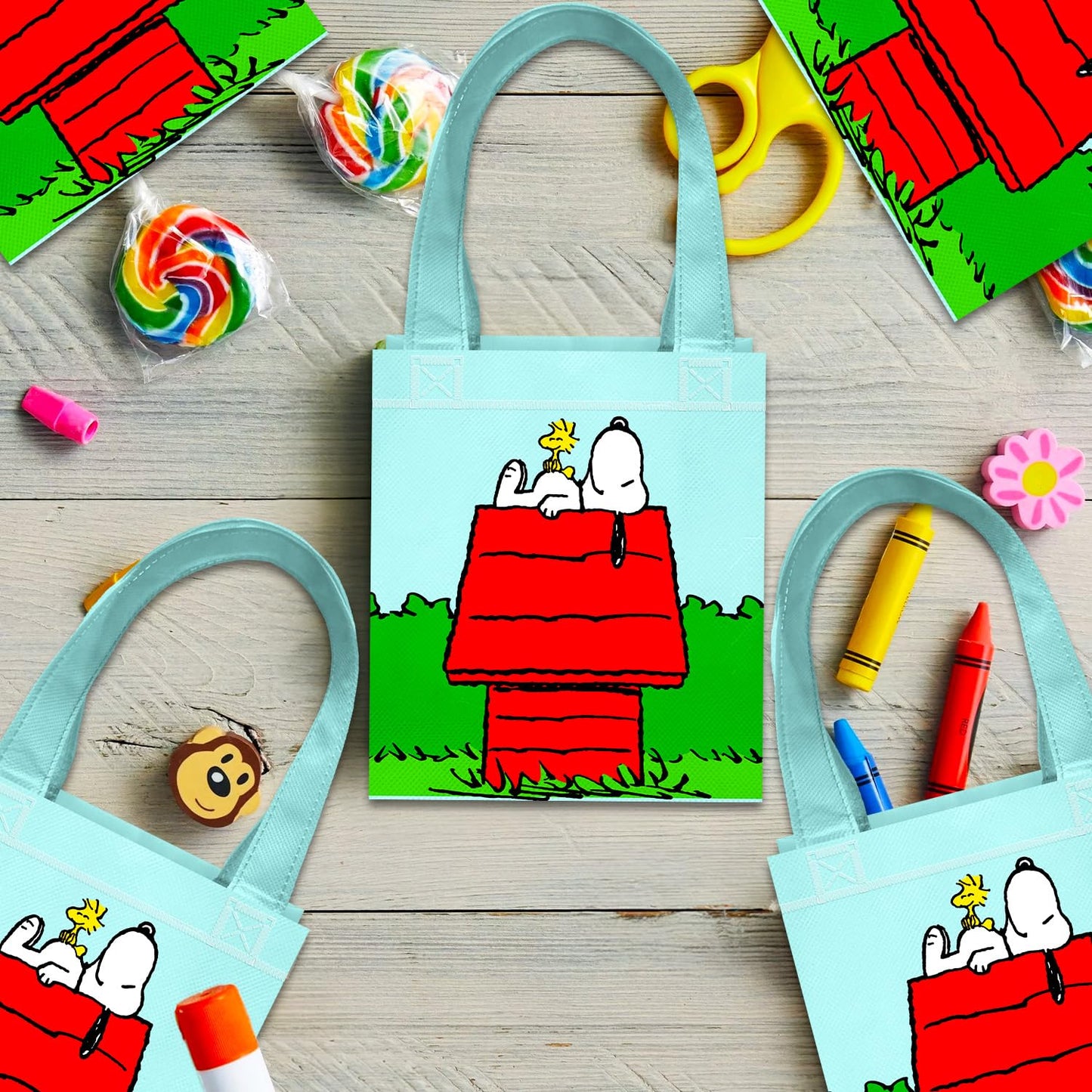 Peanuts Party Favor Bag Set – 12 Pack of 8" Snoopy Goodie Bags for Kids Bulk Reusable Mini Totes | Peanuts Birthday Supplies for Boys, Girls