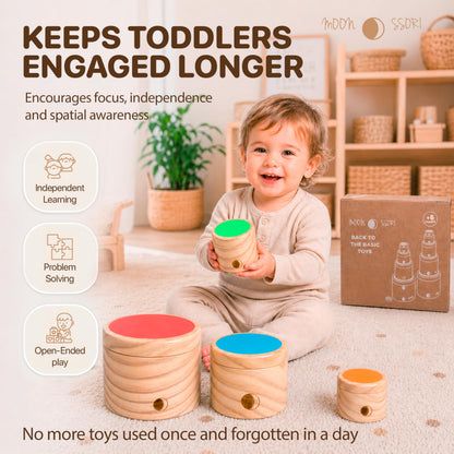 Wooden Stacking Cups for Toddlers 1-3 – Montessori Baby Toy for Sorting, Nesting & Stacking, Natural Wood Learning Toy for Fine Motor Skills