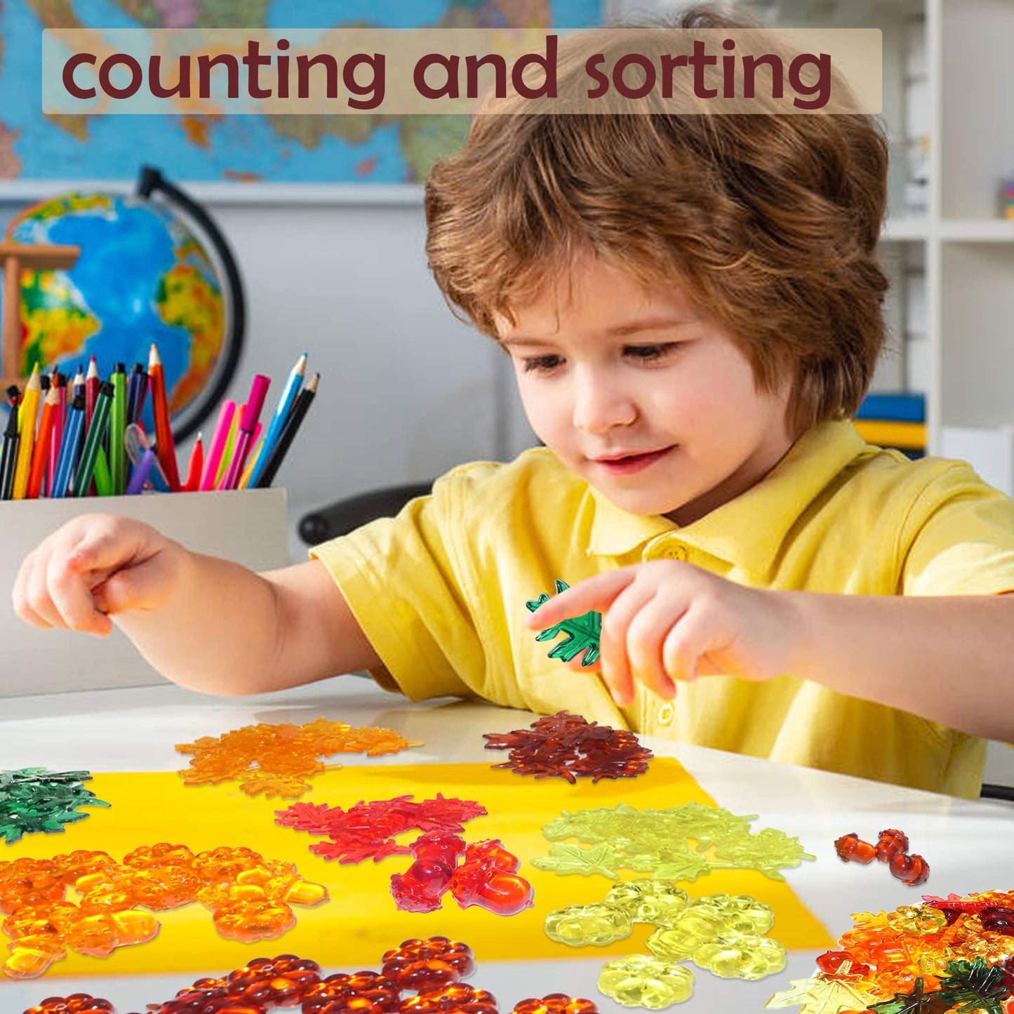 HADDIY Fall Vase Filler,165 Pcs Acrylic Pumpkin Leaves Acorn Gems Sensory Bin Fillers for Thanksgiving Centerpieces Table Decorations,Table Scatters,Preschool Counting and Thanksgiving Craft