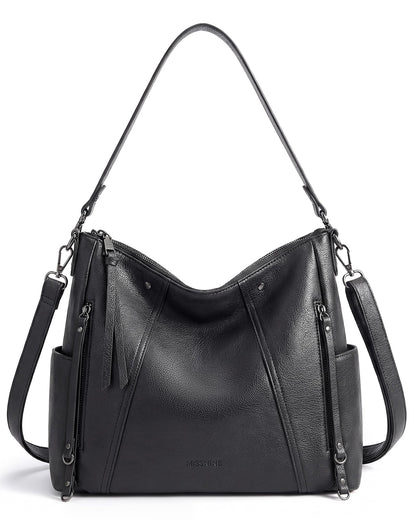 Missnine Hobo Bag for Women Crossbody Purse and Handbags Vegan Leather Shoulder Tote Bag with Multi-Pockets, Black