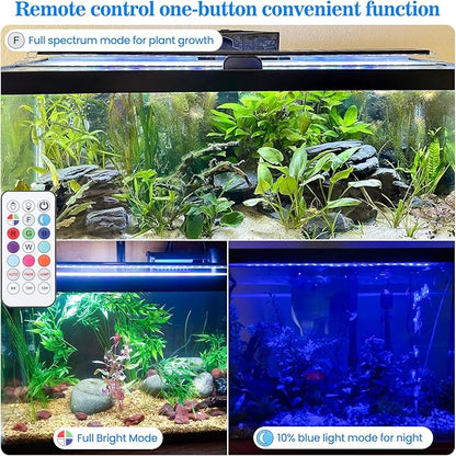 Full Spectrum Aquarium Light: Fish Tank Light with APP & Remote Timer Control for Aquatic Pet Plants Lover - Extendable Fish Tank Lights for 11-17 Inch Freshwater Saltwater Aquarium