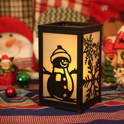 Decorative LED Candle Lantern with Timer & 12 Magnetic Seasonal Panels - Battery Operated Flameless Flickering Candle - Rustic Black Metal Lantern for Indoor & Outdoor Home Decor, 5” x 5” x 8.5”