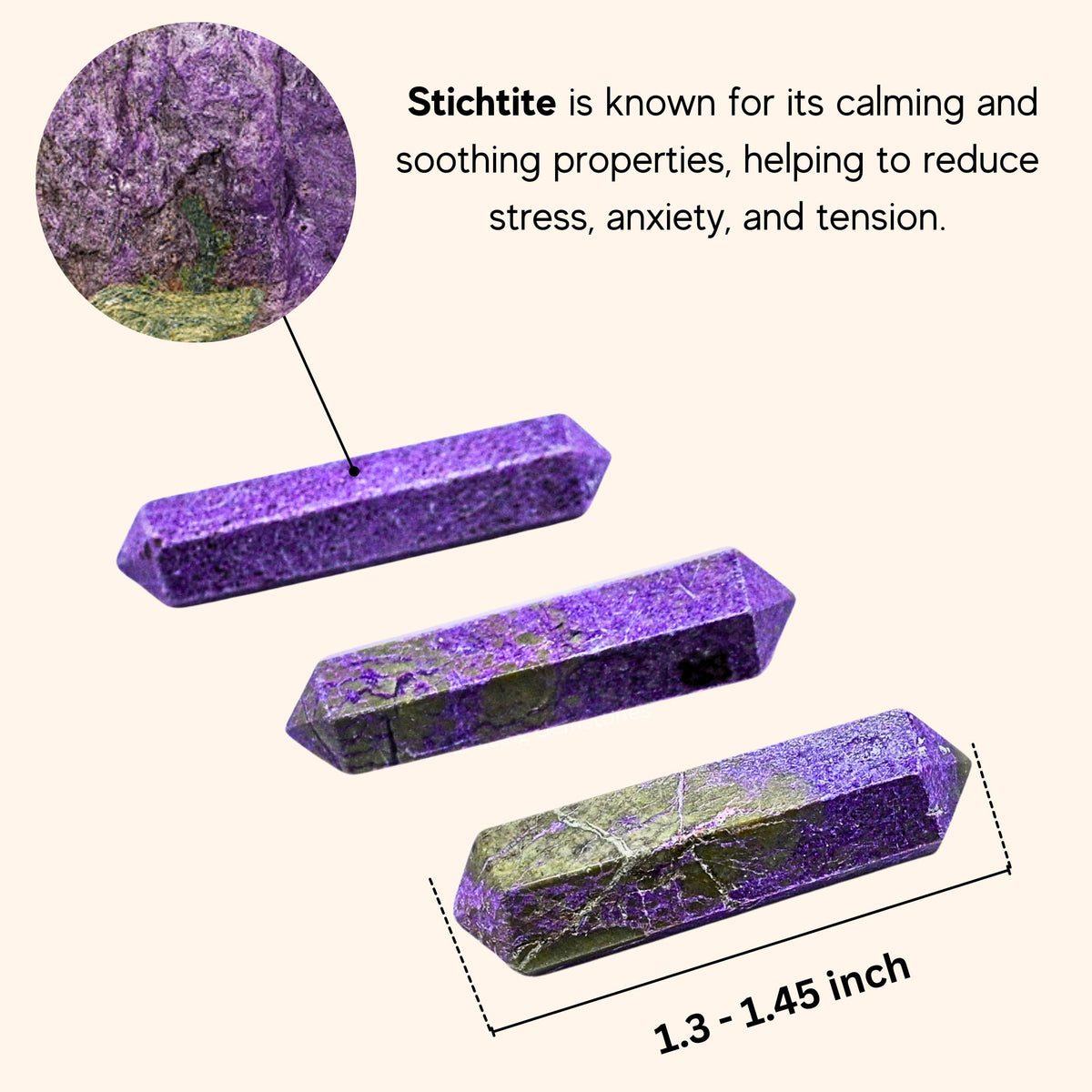 Amazing Gemstone Stichtite Crystal Points Bulk Healing Crystals and Stones - Pack of 3 Double Terminated Healing Wand Point Bulk Crystals for Crafts, Crystal Grid, DIY Work