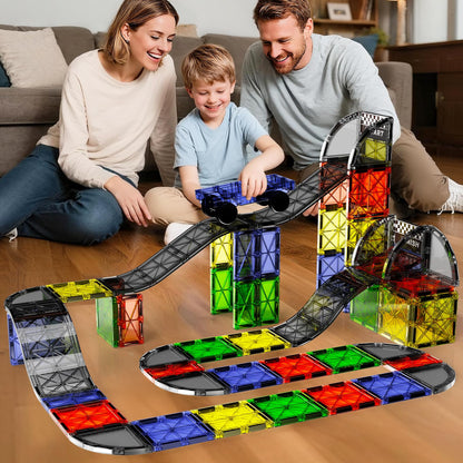 MEIQ Magnetic Downhill Racer Set 40-Piece with Car & Tracks, STEM Magnetic Tiles Building Toys for Kids Ages 3-8, Montessori Learning Toys with Reinforced Slopes & Loop Pieces