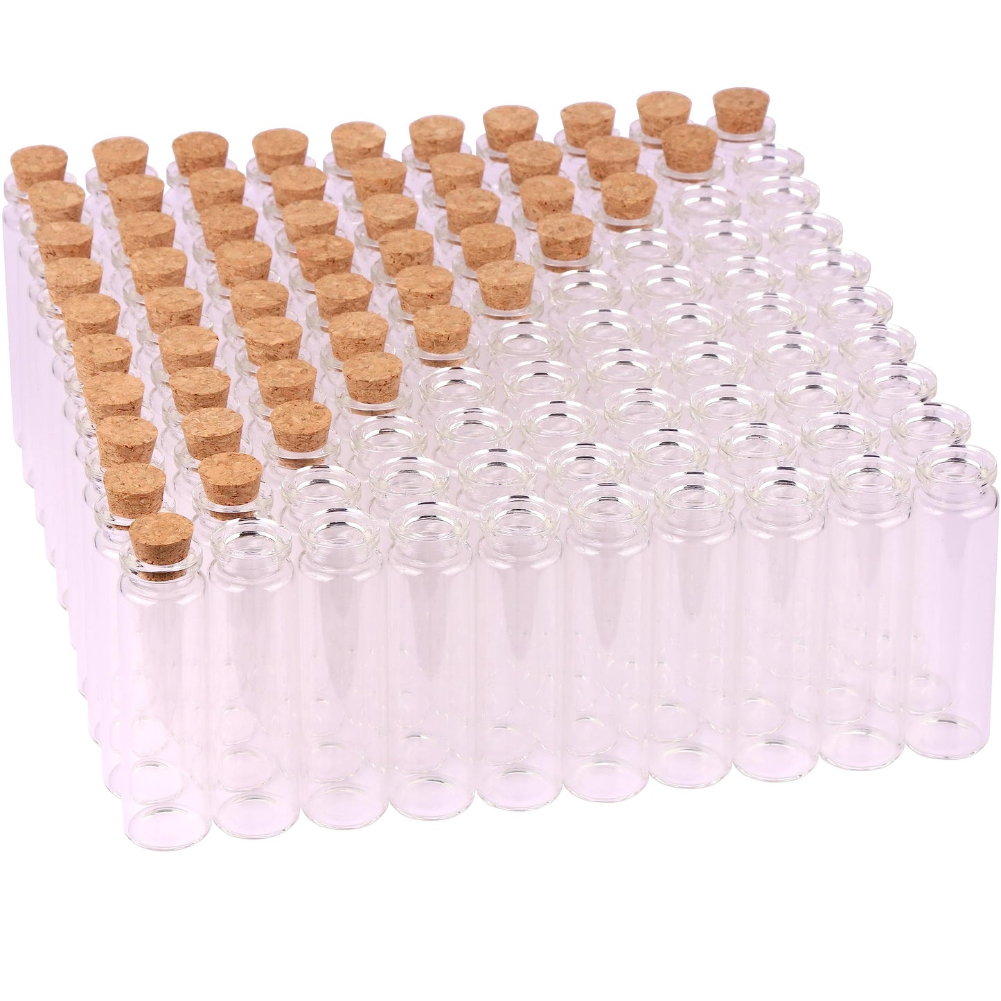 MaxMau 100 Sets of 20ml Glass Bottles with Cork Stopper,Small Clear Jars Tiny Glass Vials for Wedding Favors Seed Powder Sequin Storing Art Crafts Display Party Member Gift