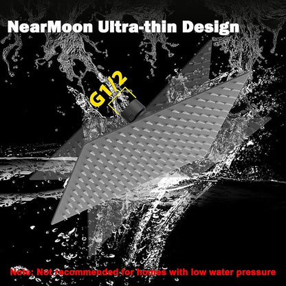 NearMoon Rain Shower Head, High Flow Stainless Steel Rainfall Shower, High Pressure Design, Awesome Shower Experience Even At Low Water Flow (12 Inch Rectangle, Matte Black)