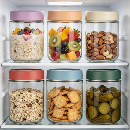 Artcochan Overnight Oats Containers with Lids 16 oz Glass Jars Glass Mason Jars with Airtight Lids, Perfect for Oats, Yogurt, Chia Pudding (12)