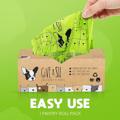 Certified Home Compostable Dog Poop Bags with Handles - 10% to Charity - ASTM D6400 & EN 13432 Compliant - 240 x Large Plant Based Compostable Poop Bags (1 Pantry Roll)