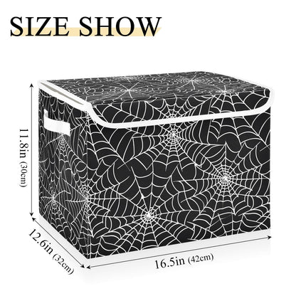Bolaz Storage Bins with Lids and Handles,Halloween Gray Spider Web Storage Box Basket with Cover Collapsible Organizer Containers for Home Closet, Shelves