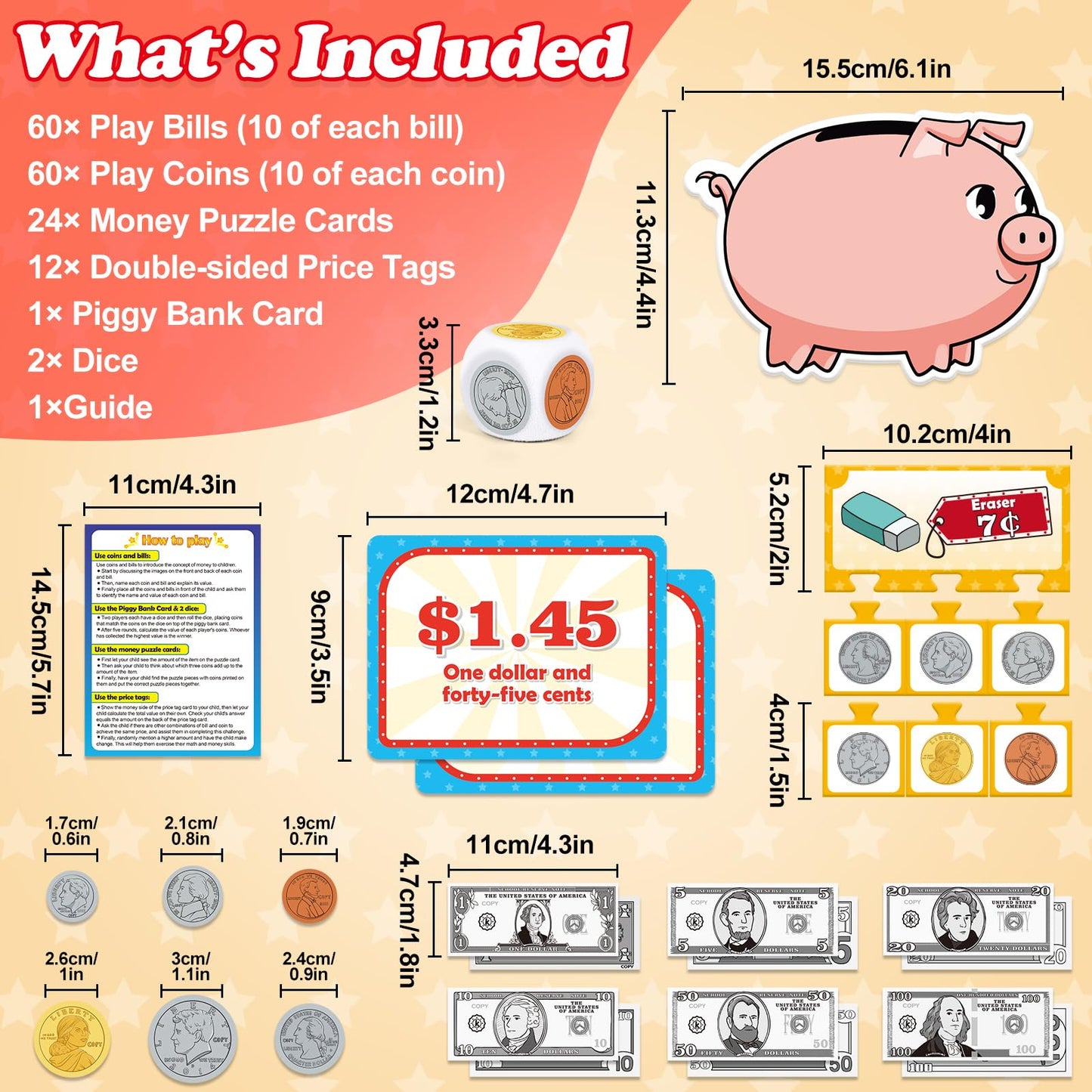 Kasfalci 140 PCS Money for Kids for Learning, Math Manipulatives, Learning & Education Toys for Classroom, Pretend Play, Math Games for Toddler, Teacher and Homeschool Supplies