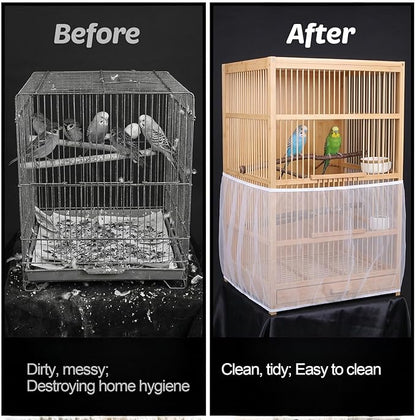 2Pcs Bird Cage Seed Catcher, Adjustable Bird Cage Skirt Cover, White Stretchy Birds Cages Netting for Round Square Parrot Parakeet Macaw African Cages