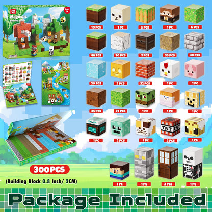 300 PCS Magnetic Blocks - Magnetic Building Blocks Cubes, Magnet Toys for Kids Age 3+, Toy Building Set for Kids, Magnets Stacking Construction Easter Birthday Gifts for Boys Girls Age 4-8, 8-12