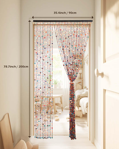 Ezcasch 38 Strands Beaded Curtain Bamboo Curtain for Doorways Multi-Scenario Application Purely Handmade Beaded Curtains as Insect Screen for Bedroom or Balcony 35.4" x 78.7", Rainbow