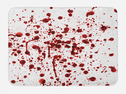 Ambesonne Horror Bath Mat, Splashes of Blood Grunge Style Bloodstain Horror Scary Zombie Halloween Themed Print, Plush Bathroom Decor Mat with Non Slip Backing, 30.2" x 20", White Red