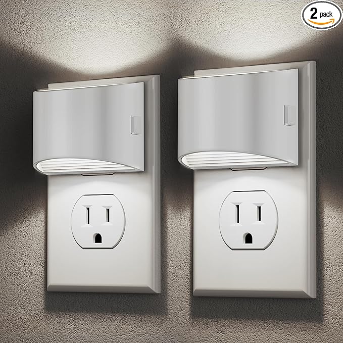 DORESshop LED Night Light[2 Pack], Night Lights Plug into Wall, 3 Level Brightness Adjustable Plug in Night Light, Dusk to Dawn Sensor Nightlights for Adults,Bedroom,Bathroom,Hallway, 5000K