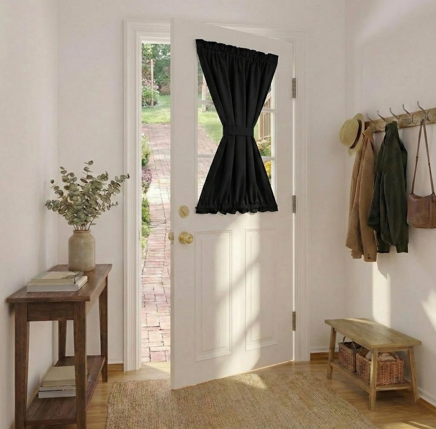 PONY DANCE Black Back Door Curtains for Door Window, 100% Blackout Dual Rod Pocket Privacy French Curtain for Kitchen, Thermal Insulated Small Window Drapes for Classroom, W25 x L40, 1 Panel