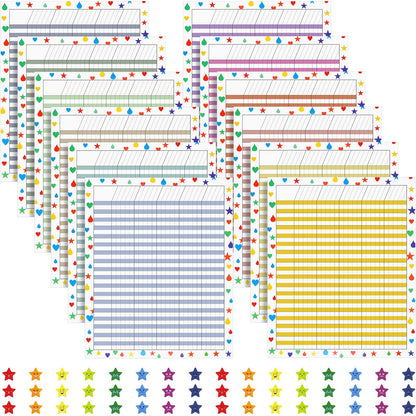 Ctosree 12 Pcs 17"x 22" Incentive Chart Multicolor Laminated Dry Erase Reward Chores Chart with 5 Pcs Reward Sticker(Cute Style,White Background)