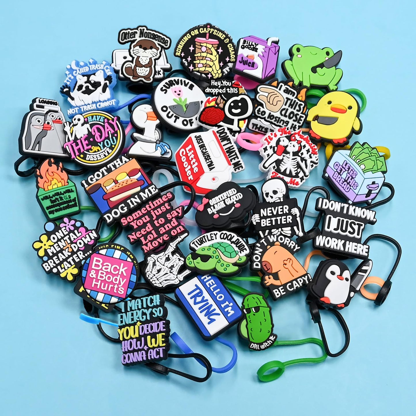 Funny Straw Toppers Bulk 30PCS 10MM Fun Cute Straw Covers for Stanley Drinking Tumbler Adult Men Women Worker Gifts Party Favors