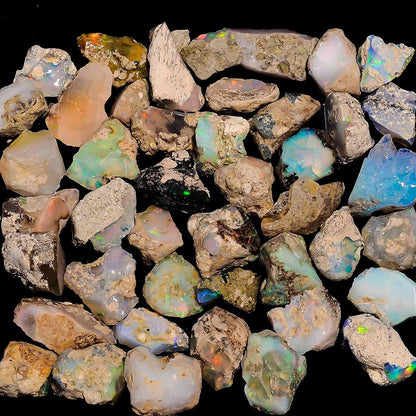 GEMKORA 30 cts, 5-6pcs, Ethiopian Raw Opal Gemstone Rough Crystals Natural Healing Rock Gift, Jewelry Making Supply, Art-Crafts-DIY Stone, A+ Grade [15-20 mm]