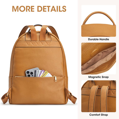 Kattee Leather Backpacks for Women,Fashion Multi-fuction Bag with Card Zipper Bag Attached at the Back for Travel Work Shopping and School, Brown