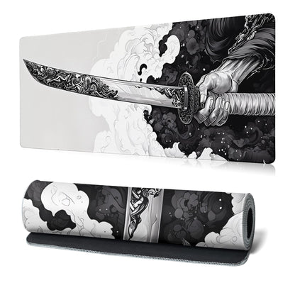 Katana Gaming Mouse Pad 31.5x11.8 Inch Large Black Long Extended Pads Big Mousepad Large Non-Slip Rubber Base Waterproof Big Keyboard Mat with Stitched Edges for PC Computer Laptop and Office