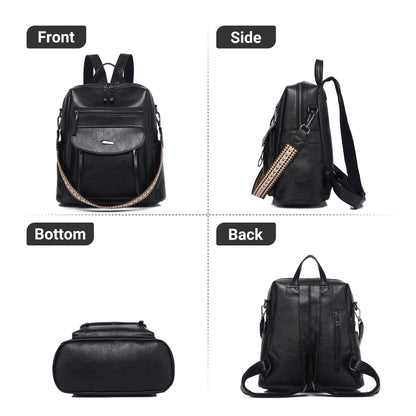 WYFJNX PU Leather Womens Backpack Purse Ladies Backpack Handbag Fashion Shoulder Bag Small Travel Bag Black