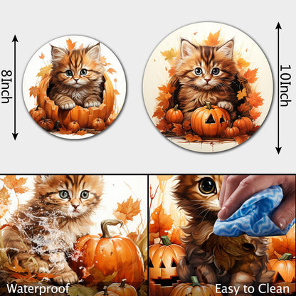 4 Pcs Halloween Decor Round Stove Burner Cover,Autumn Pumpkin Electric Stove Burner Covers,8Inch and 10Inch,Gas Stove Burner Cover,Yellow Cats Metal Cooktop Decorative Home Decor,Kitchen Decor