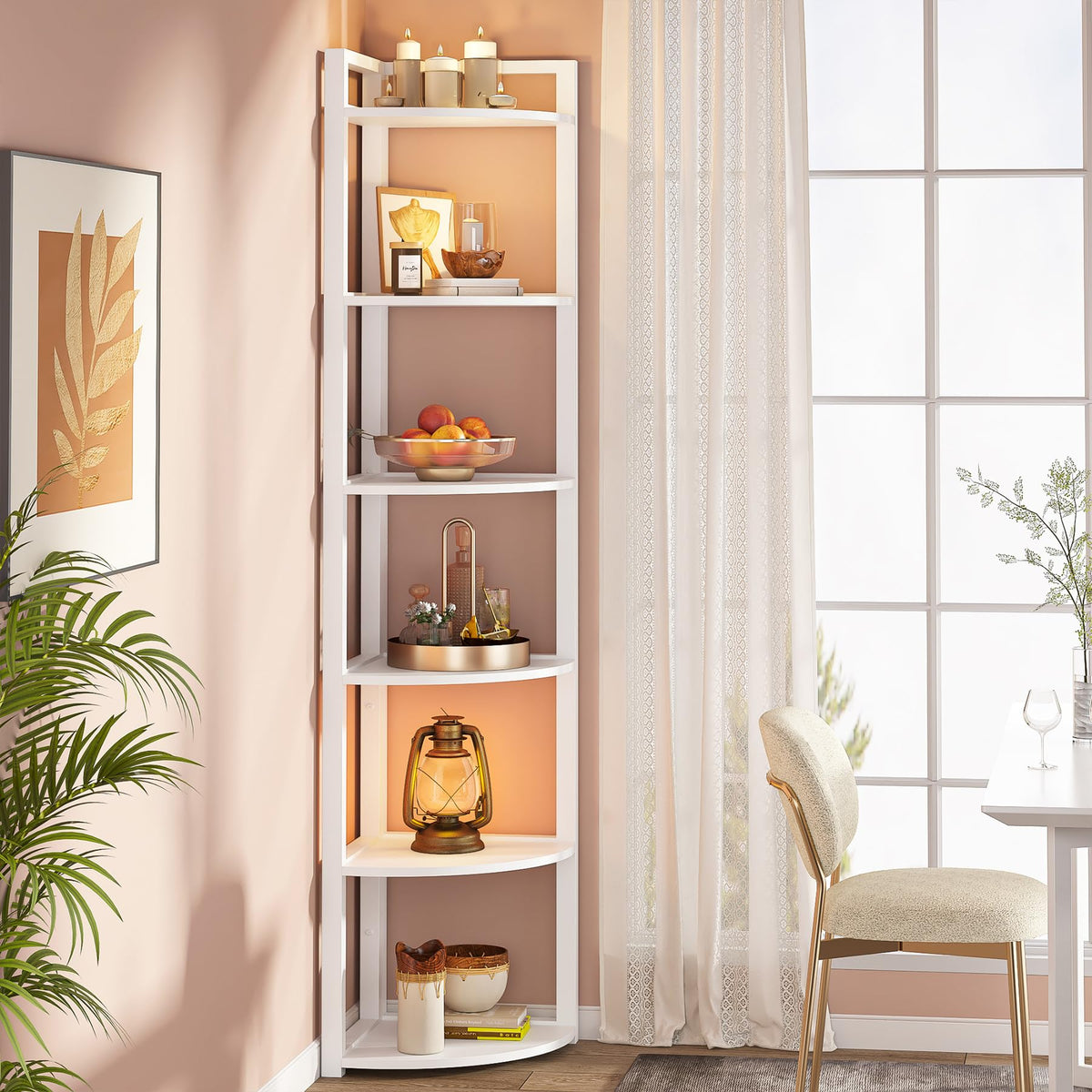 Tribesigns 6 Tier Corner Shelf, 70.9 Inch Tall Corner Bookshelf Small Bookcase Modern Corner Shelving Unit Storage Rack for Living Room, Home Office, Kitchen, Small Space (White)