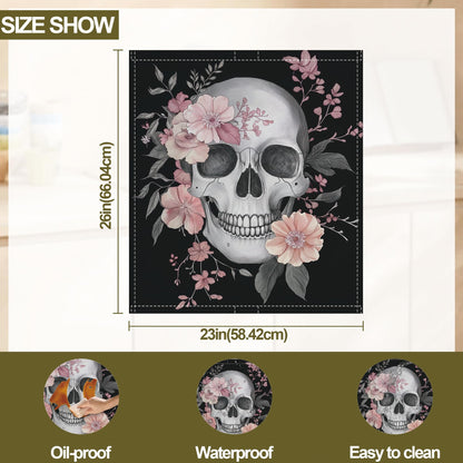 Skull Dishwasher Magnets Decorative Cover,Flowers Magnet Fridge Panel Decal for Home Kitchen Decor,23x26 in