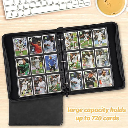 GERMUN 3 Ring 9 Pocket Zipper Card Binder, 720 Double Sided Standard PU Trading Card Album Folder for TCG & Sports Cards, Not Fit Top Loaders (Black1)