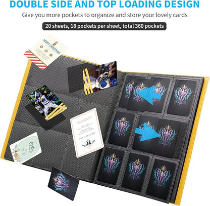 Upgraded 9 Pockets Trading Card Collection Binder, 360 Book Holder Album for Yugioh, MTG, TCG, Magic, Sports Cards - Yellow