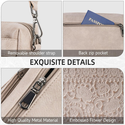 VIMUTI Crossbody Bags for Women Trendy,Leather Crossbody Purses Embossed Design,Multi Pocket Lightweight Shoulder Handbag (04-Gray)
