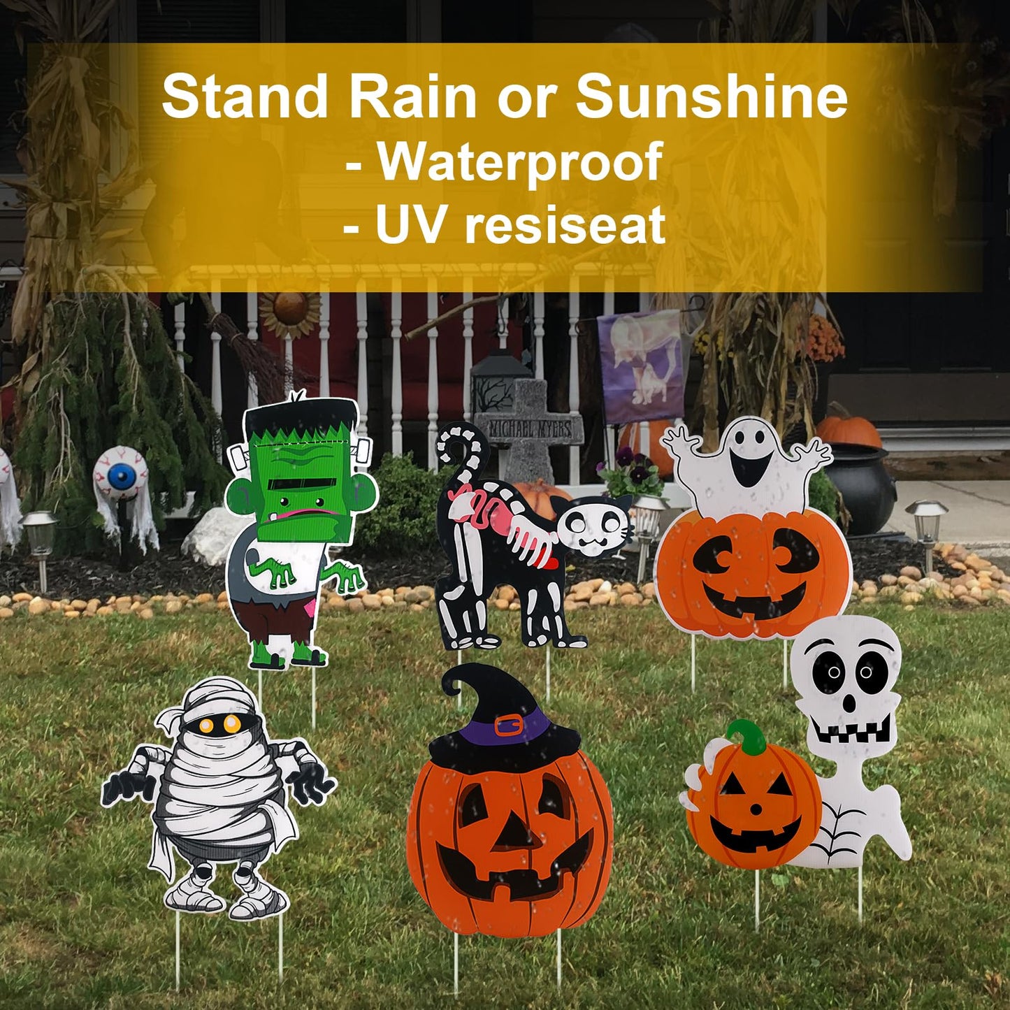 6PCS Yard Signs for Halloween Props Yard Stakes Pumpkin Ghost Monster Yard Sign Stakes for Halloween Decorations Outdoor Lawn Decor Yard Decorations