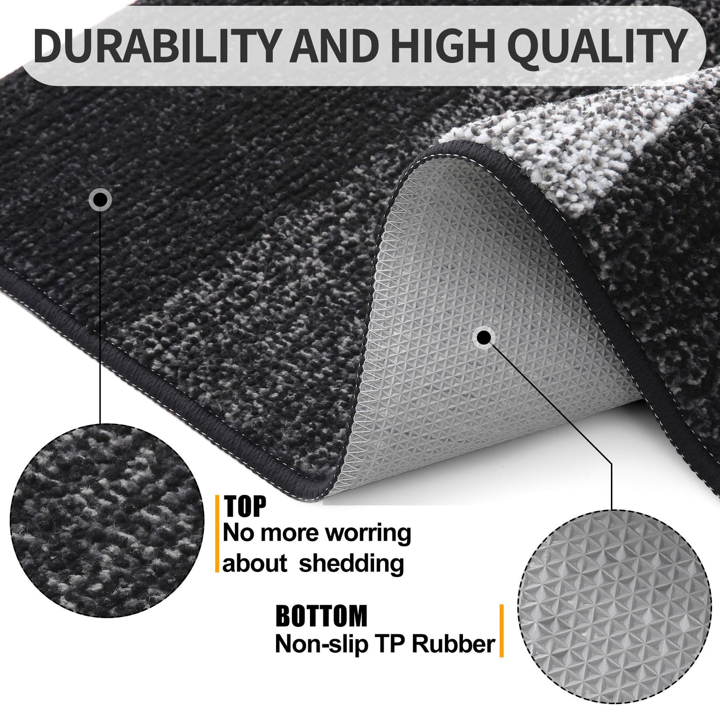 Kitinjoy Indoor Outdoor Door Mat, 40x32 Non-Slip Absorbent Dirt Trapper, Low-Profile Washable Inside Entrance Front Floor Mat, Sturdy Soft Entry Doormats for Entryway, Black
