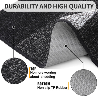 Kitinjoy Indoor Outdoor Door Mat, 36x24 Non-Slip Absorbent Dirt Trapper, Low-Profile Washable Inside Entrance Front Floor Mat, Sturdy Soft Entry Doormats for Entryway, Black