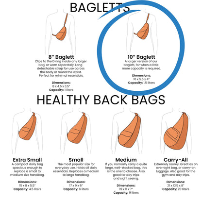 AmeriBag 10" Healthy Back Bag Nylon Ergonomic Crossbody Sling Baglett for Everyday Use, Travel & Walking Comfort (Amethyst)