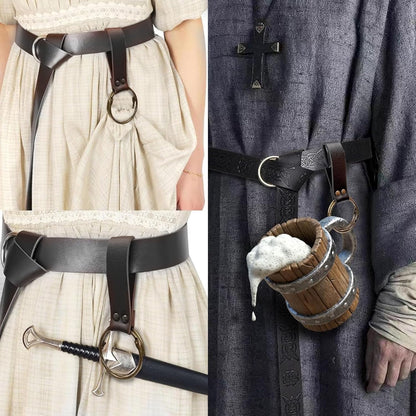 Medieval Renaissance Viking Bracer Wrist Guard, Leather Belt Pouch with Witch Bottle Vials, Festival Costume Accessory Waist Bag (Black)