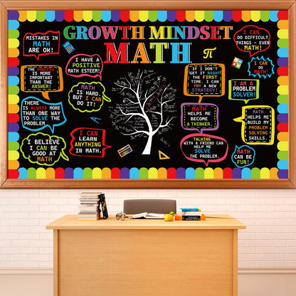 party greeting Math Growth Mindset Bulletin Board Set Maths Classroom Decoration Mathematics Paper Cutout Number Bulletin Board Border for Inspirational School Educational Wall Decor Teacher Supplies