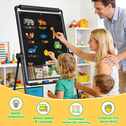 AKAYOK 24"x36" Felt Board for Classroom & Home - Flannel Story Board with Magnets, Transparent Pocket & 30 Self Adhesive Dots | Interactive Learning, Visual Schedule, Storytelling for Teachers & Kid