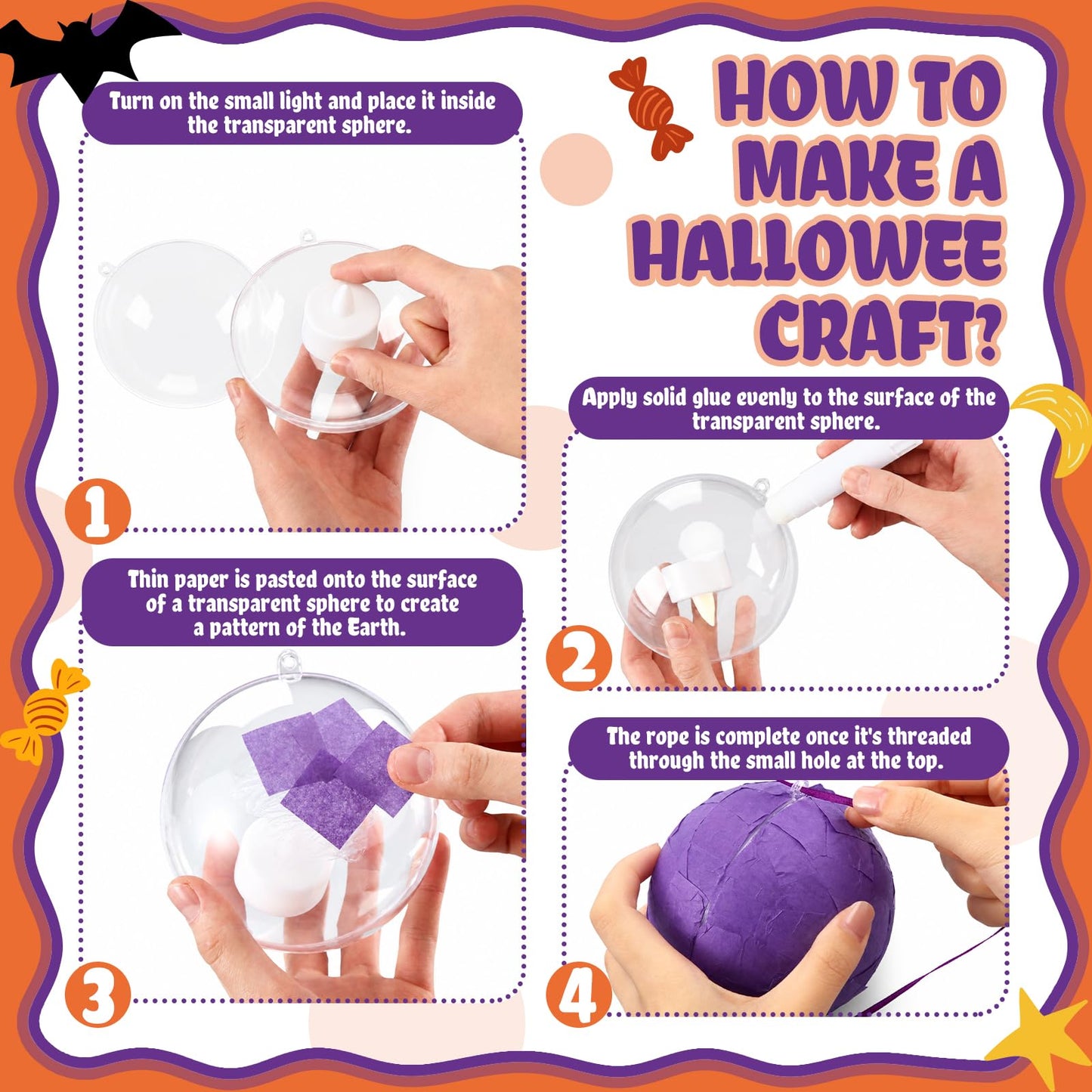 Simgoing 12 Sets Halloween Crafts with LED Candlelight DIY 3D Tissue Paper Lantern Hanging Decoration Suncatchers Lanterns Craft Kits for Halloween Party Decors Home Activity