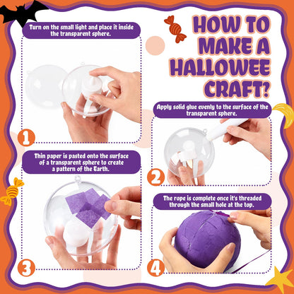 Simgoing 12 Sets Halloween Crafts with LED Candlelight DIY 3D Tissue Paper Lantern Hanging Decoration Suncatchers Lanterns Craft Kits for Halloween Party Decors Home Activity