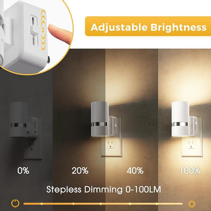 L LOHAS LED Night Lights Plug into Wall, Plug in Night Light with Light Sensor, Dimmable 0-100LM, Soft White 3000K, Wall Sconce-Style Design Night Light for Bedroom, Hallway, Stairs, 2 Pack