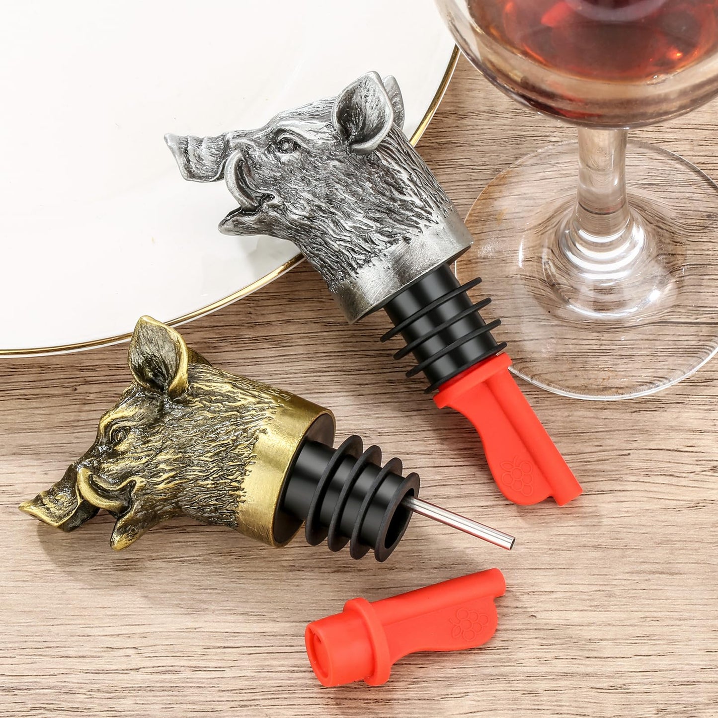 LULLEA Wild Boar Head 2-In-1 Wine Aerator Bottle Pourer and Stopper for Men Women, Hunting Gifts for Hunters, Liquor Bottle Pourers Spout for Alcohol Spirits, Wine Gifts Accessories