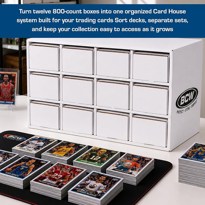 BCW Card House Storage Unit with 12 x 800ct Boxes | Holds Up to 9600 Cards | Organizer for Sports Cards, Pokémon, Magic: The Gathering & More