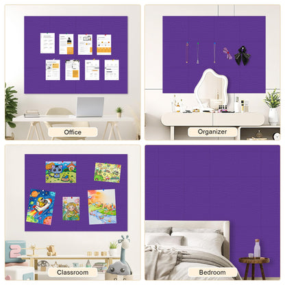 AKONEGE Felt Bulletin Board Tiles 12 Pack, 48" x 36" Cork Board Alternative, DIY Pin Board Wall Tiles for Photo Wall, Vision Board, Dorm Room & Home Office Decor, Stick-On with Adhesive Tabs, Violet