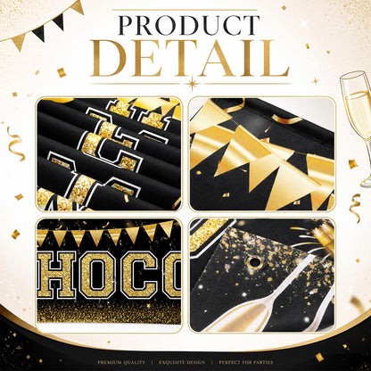 Fanfanwin 3 Pcs Hoco 2026 Banner Decorations for Hoco Party 2026 Black and Gold Homecoming 2026 Banner Yard Decorations for Homecoming Dance Party Background Supply