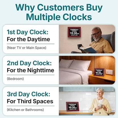 American Lifetime New 2026 Dementia Clock Large Digital Clock for Seniors, Alzeimer Clock Large Display with Custom Alarms, Clock with Day & Date for Elderly, Digital Calendar Premium Mahogany 12"