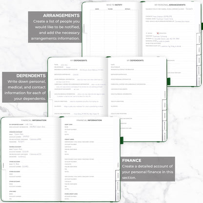 Clever Fox Large End of Life Planner – Guided Final Arrangements Organizer Notebook for Instructions, Beneficiary Info, Will Preparation, Last Wishes & Funeral Planning – 8.5" x 11" (Dark Green)
