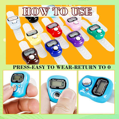 Norcoin 24 Pieces Hand Tally Counter 5 Digital Electronic Finger Counter Clickers Resettable Handheld LCD Digital Display Number Click for Lap Coaching Knitting Lap Fishing Golf and Row
